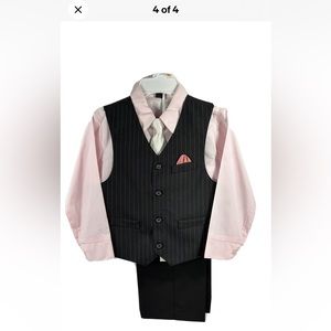 Retro Boys 4 Piece Set Black, Pink, Cream Pinstriped Vest Solid Black Pants